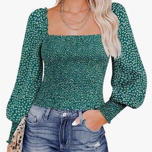Green Floral Smocked Top
